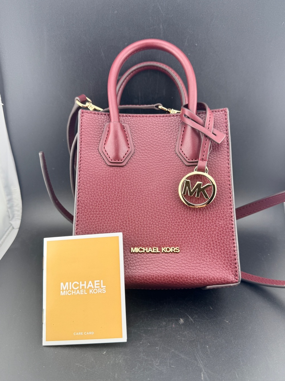Michael Kors Wine Pebbled Leather Mini Satchel with Gold MK Charm